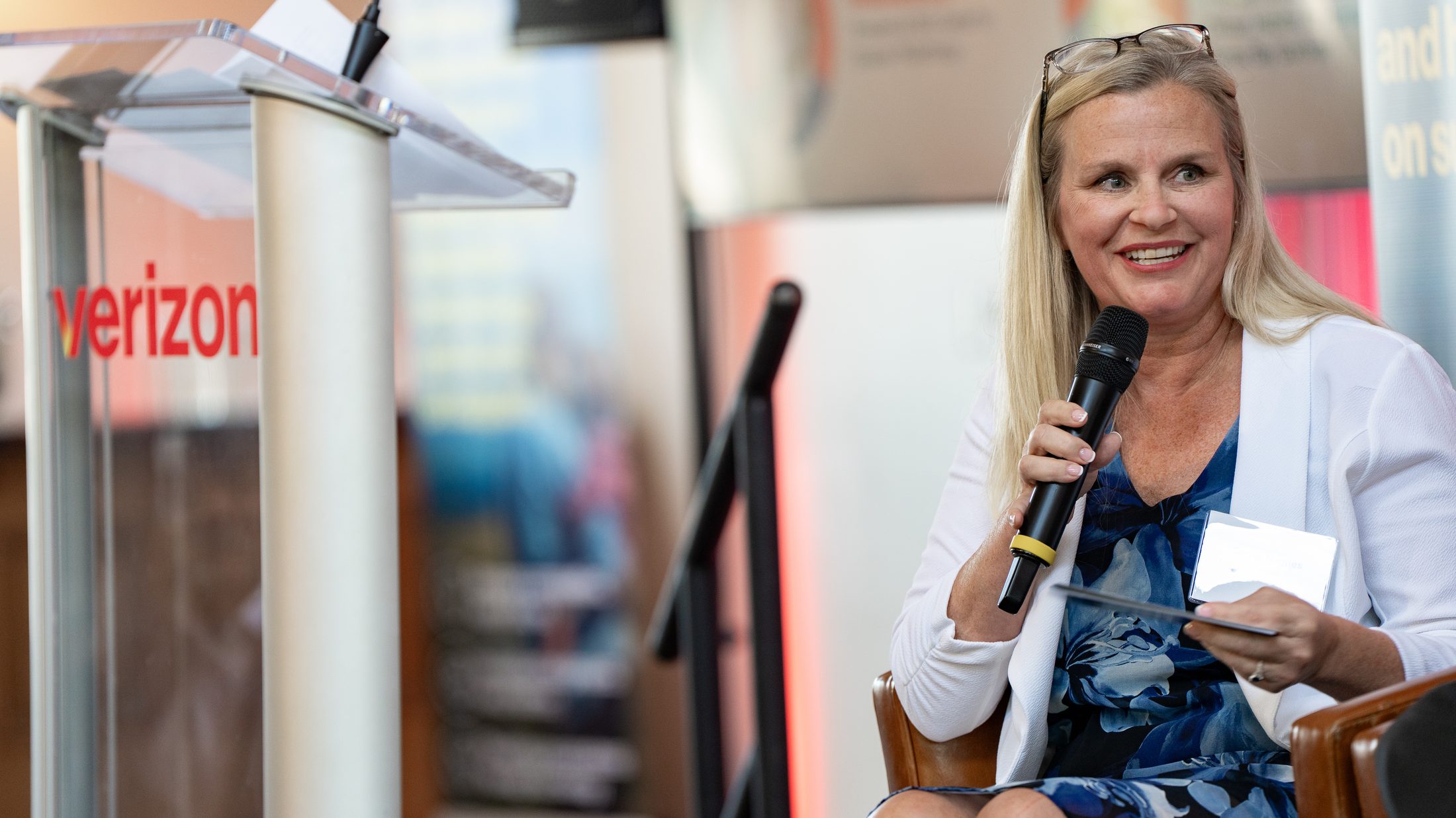 Verizon Tampa Resilience Launch speaker captured under venue lighting